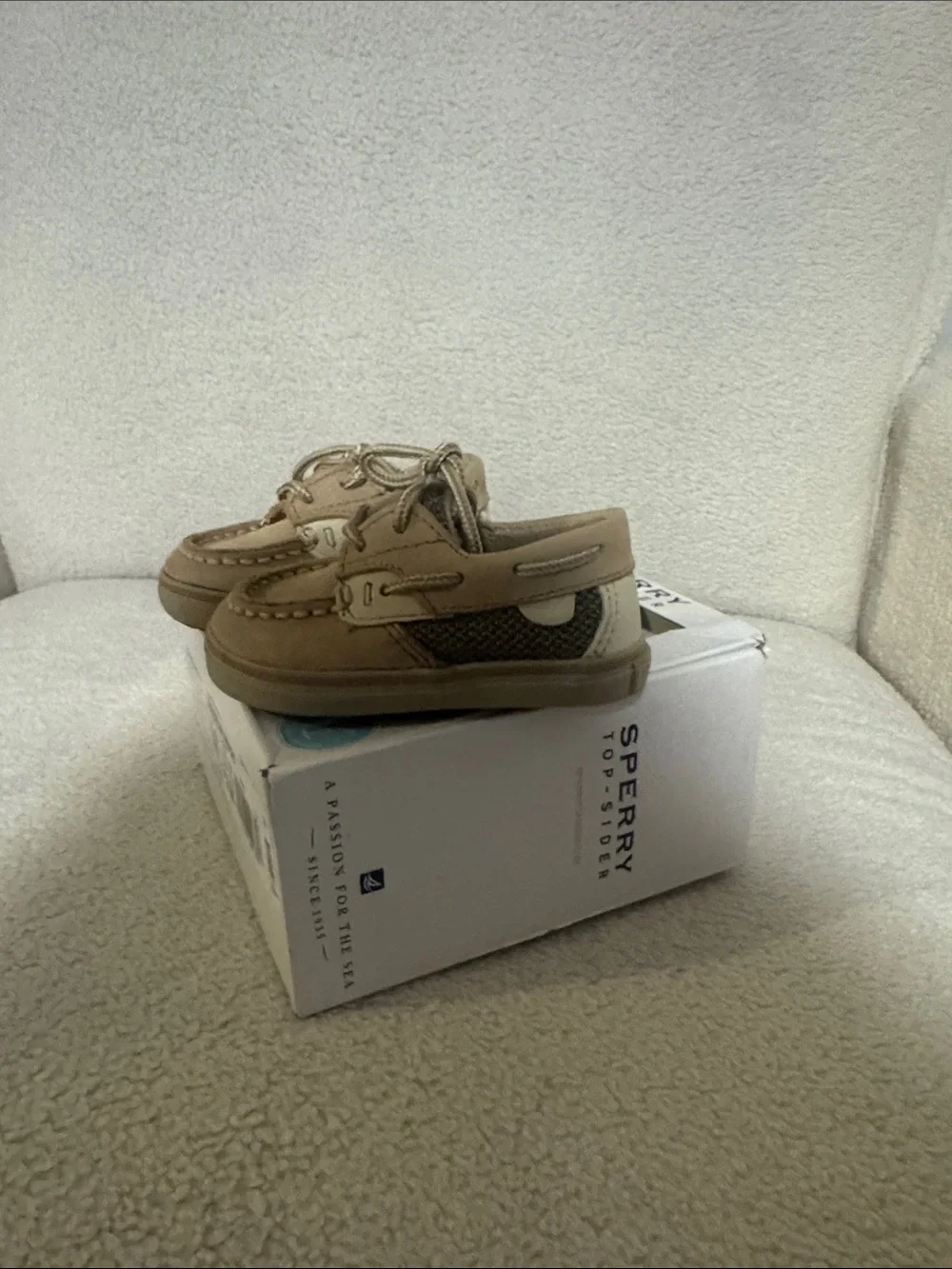 Sperry Toddler Boat Shoes in Oat with Tan Accents